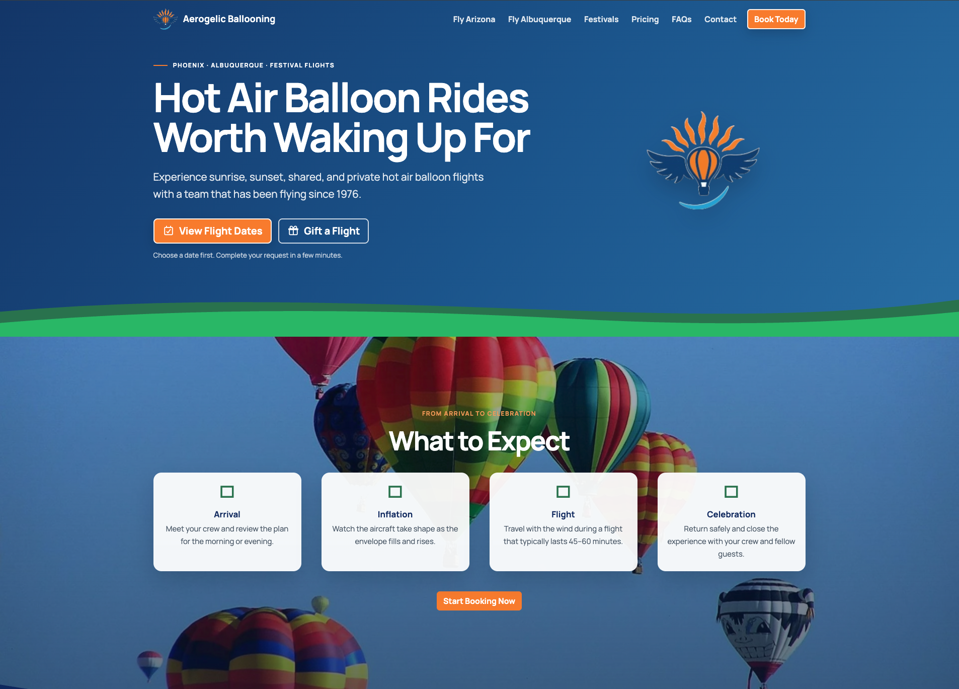 Aerogelic Ballooning website and booking experience by Aporo Systems