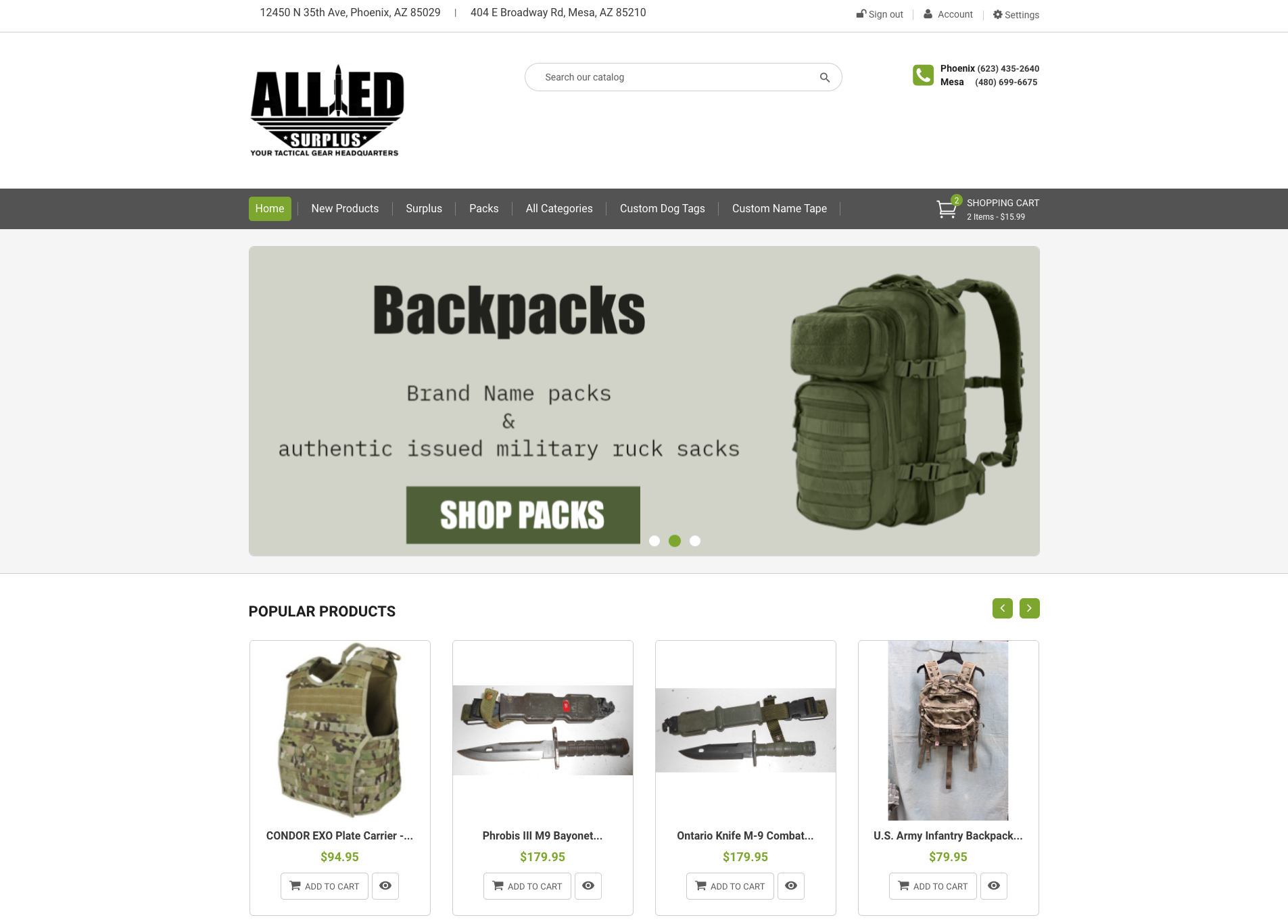 Allied Surplus e-commerce website managed by Aporo Systems