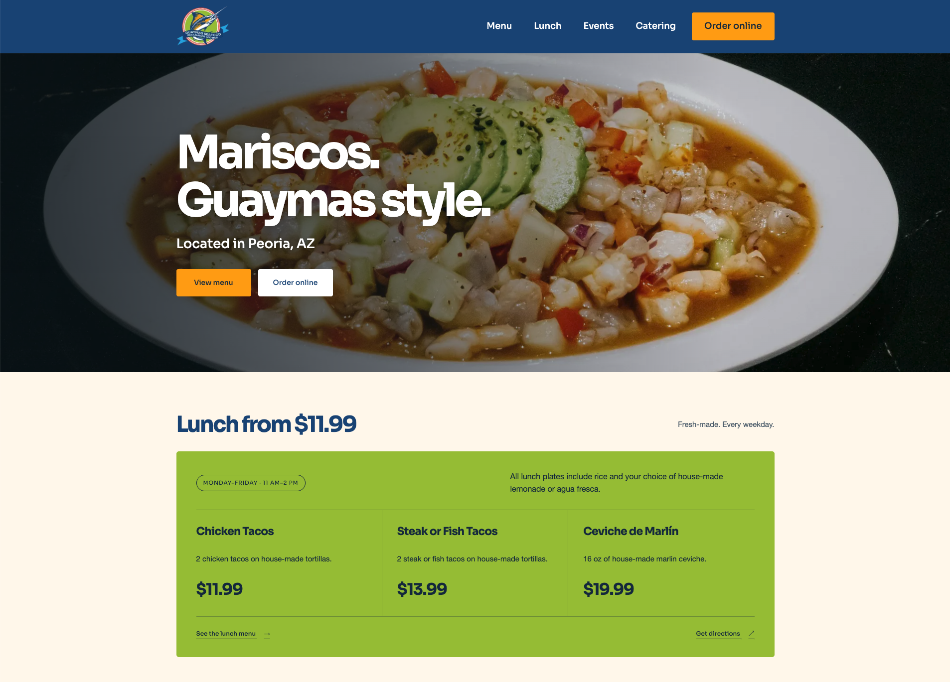 Guaymas Seafood website by Aporo Systems